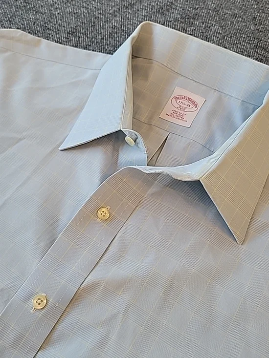 Brooks Brothers Shirt Men's 17.5‎ 35 Blue Glen Check French Cuff Button Up 346