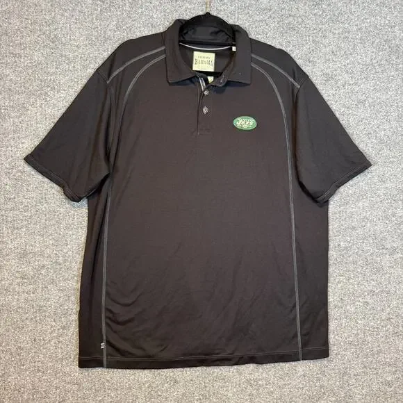 Tommy Bahama Jets Shirt Mens XL Black Polo Shirt Jets Logo Stretch‎ Golfcore