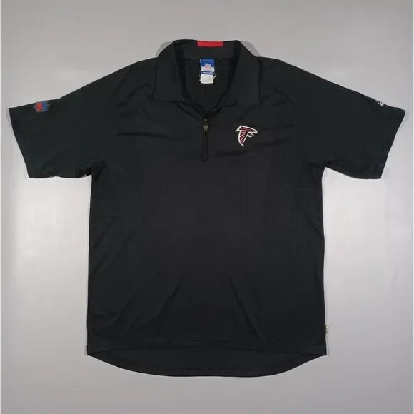 Atlanta Falcons Shirt Mens‎ M Black 1/4 Zip Polo Reebok Embroidered Logo