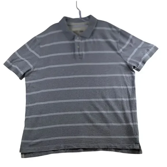 Urban Pipeline Mens XXL Gray White Striped Short Sleeve Polo‎ Shirt Cotton