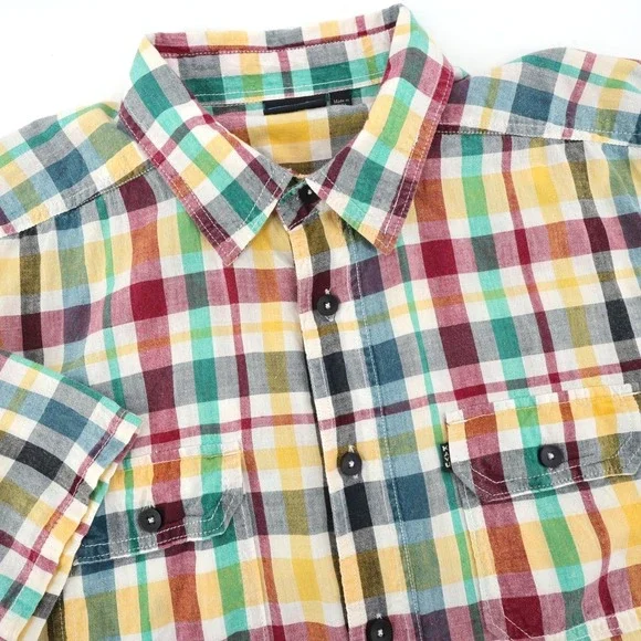 Kavu Button Down Shirt Multicolor Plaid Short Sleeve Mens Large‎ Lightweight