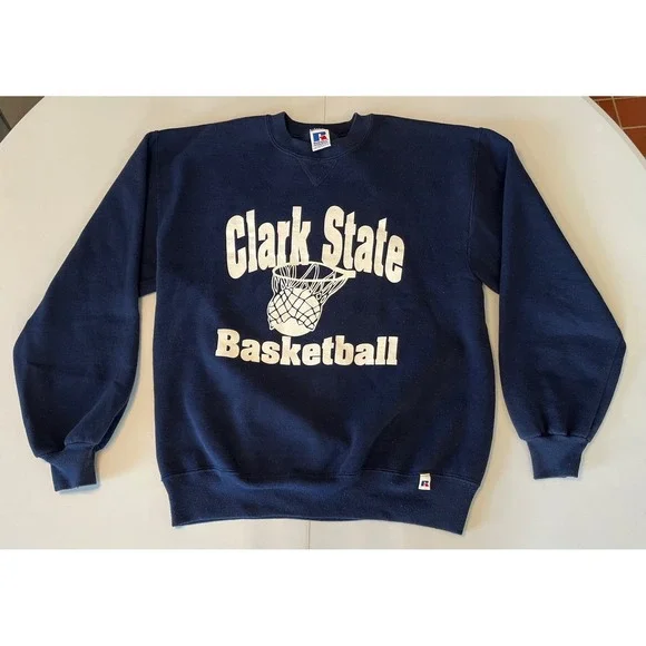 VTG USA Made Clark State Basketball Sweatshirt‎ Navy Blue Size L (fits M) Rare