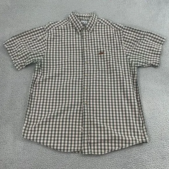 Carhartt Button Down Shirt Men XL Green Orange  Plaid Short Sleeve Workwear‎