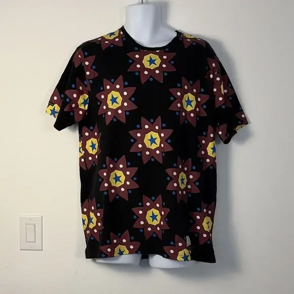 Play Cloths Men's Short Sleeve Graphic Star Print Crew Neck Cotton Jersey L