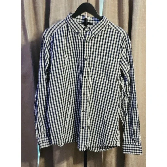 Columbia Gingham Pattern Button Down‎ Dress Shirt Mens Size Large Navy White