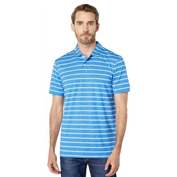 Southern Tide to Trail Mens Blue‎ Striped Performance Polo Shirt Large L