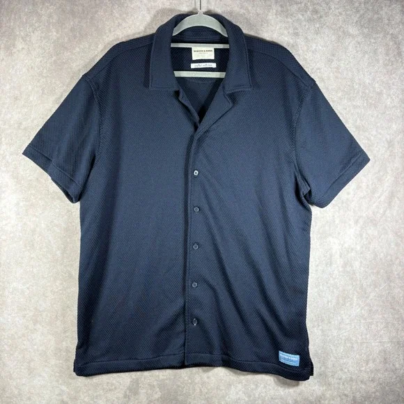 Scotch & Soda Camp Shirt Mens XL Navy Blue Textured Button Down Preppy Casual