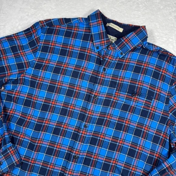 LL‎ Bean Mens Slightly Fitted Flannel Shirt Large Blue Plaid Cotton Long Sleeve