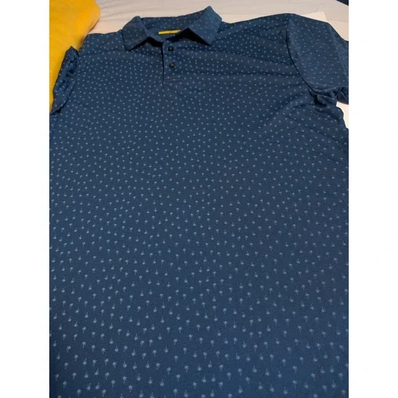 Jack Nicklaus Mens Dark Blue Palm Tree Print Golf Polo Shirt Large Golden