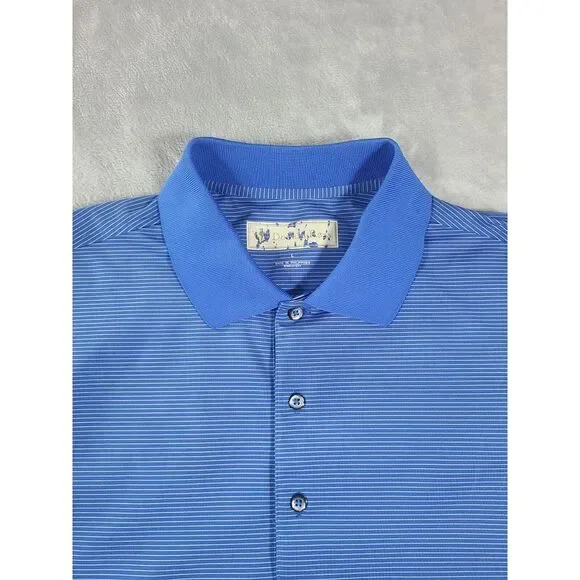 Donald Ross Shirt‎ Mens Large Blue Pin Stripe Polo Golf Performance Logo