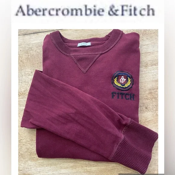 Abercrombie & Fitch Muscle Men’s XL‎ Maroon Cotton Long Sleeve Logo Pullover