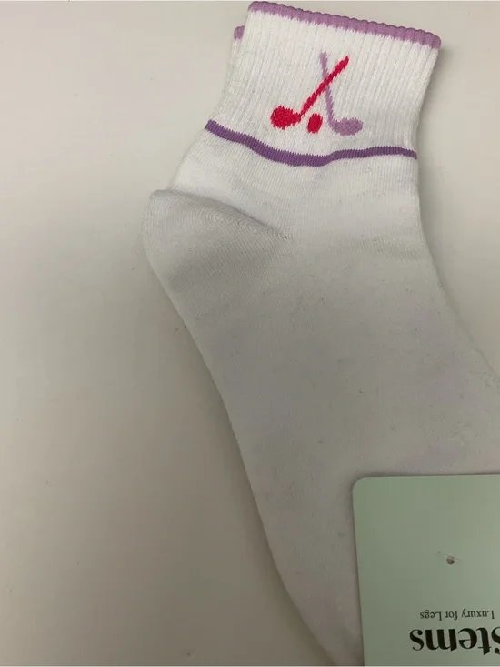 STEMS WOMENS COTTON ANKLE SOCKS GOLF PATTERN WHITE WITH MAUVE OS NWT