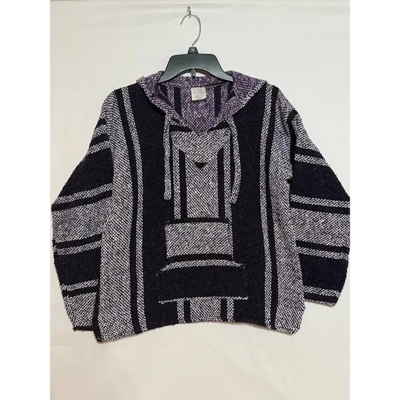 Artesanias Mexican Baja Hoodie Mens S Purple Striped Drug Rug Poncho Hippie Surf