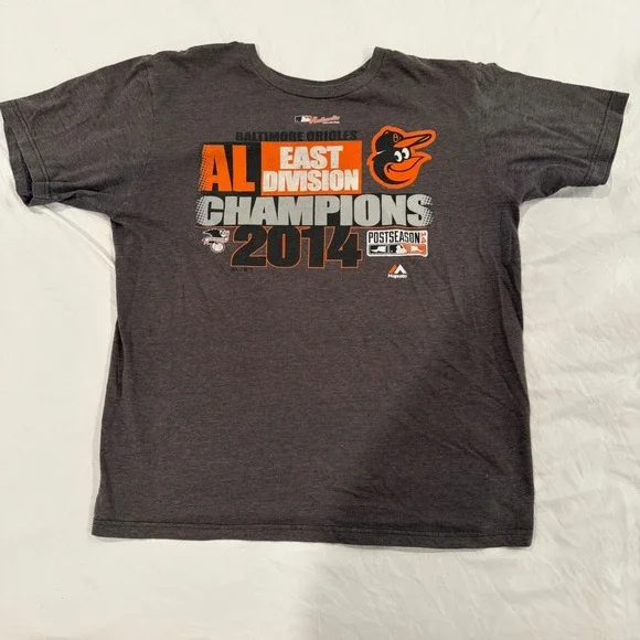 Majestic Baltimore Orioles 2014 AL‎ East Champions Shirt Mens Large Gray MLB Tee