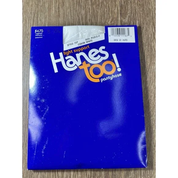 Vtg 80s Hanes Too Light Support Pantyhose Plus Size E-F White Sandalfoot NOS 157