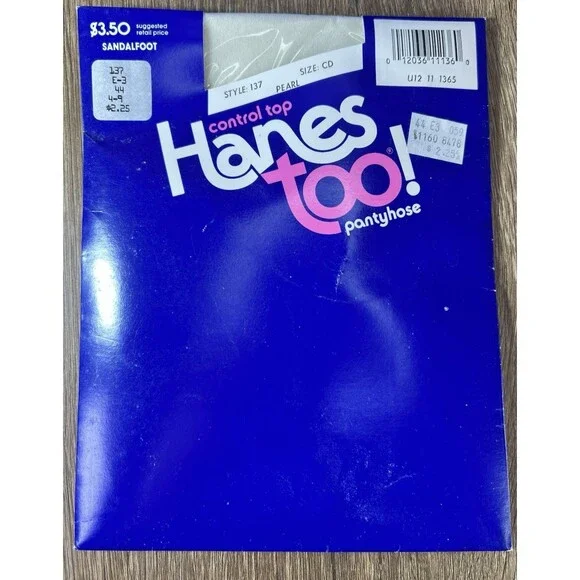 VTG Hanes Too! Pantyhose Control Top Sandalfoot Size CD Pearl Color NIP 137