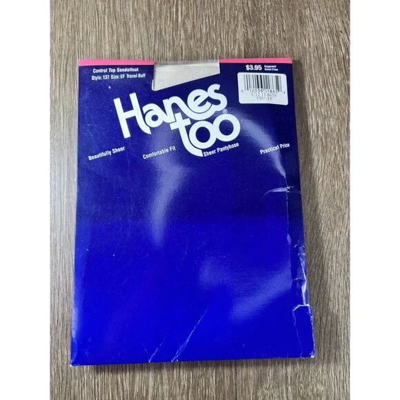 Vintage Hanes Too Pantyhose Style 137 Size EF Travel Buff Control Top Sandalfoot
