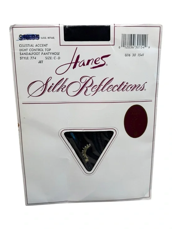 Hanes Celestial Accent Light Control Top Pantyhose Style 774 CD Jet Black