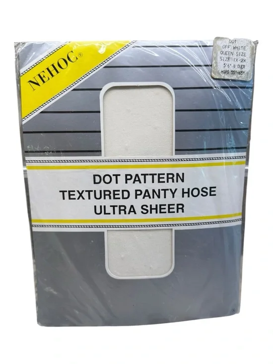 Vintage Nehoc Dot Pattern Textured Ultra Sheer Pantyhose Queen 1X-2X Off White