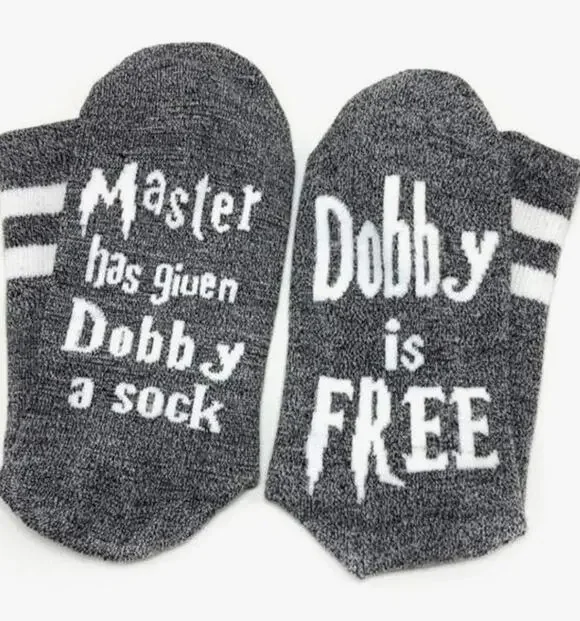 Harry Potter Dobby Is Free Funny Cotton Crew Socks Size 6-12 NWT