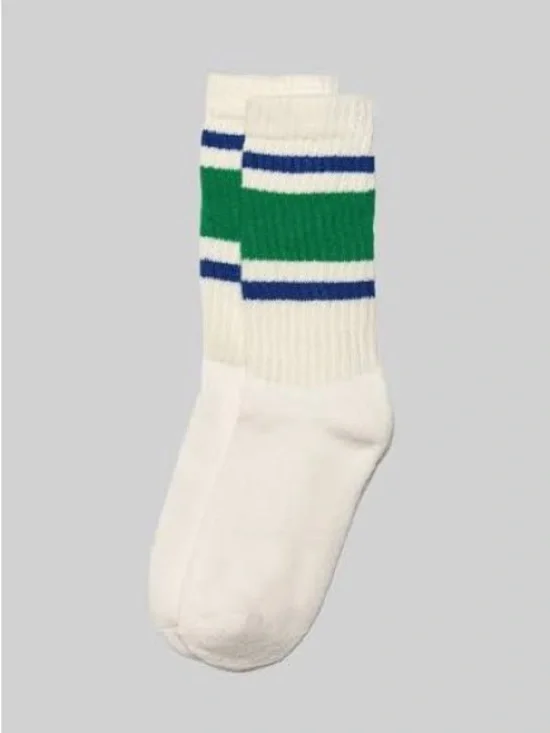 AMERICAN TRENCH RETRO STRIPE COTTON CREW SOCKS KELLY GREEN AND ROYAL UNISEX NWT
