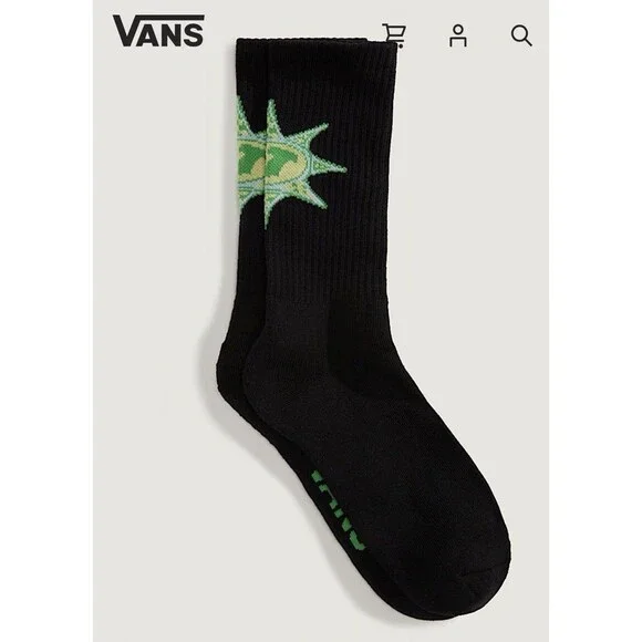 NWT VANS Stowers Crew Socks Green / Black Logo Graphic Socks Sz M 6.5-9 W 8-10.5