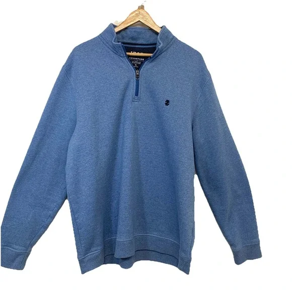 Izod Advantage Performance 1/4‎ Zip Sweatshirt Men XL Blue Fleece Lined Outdoor