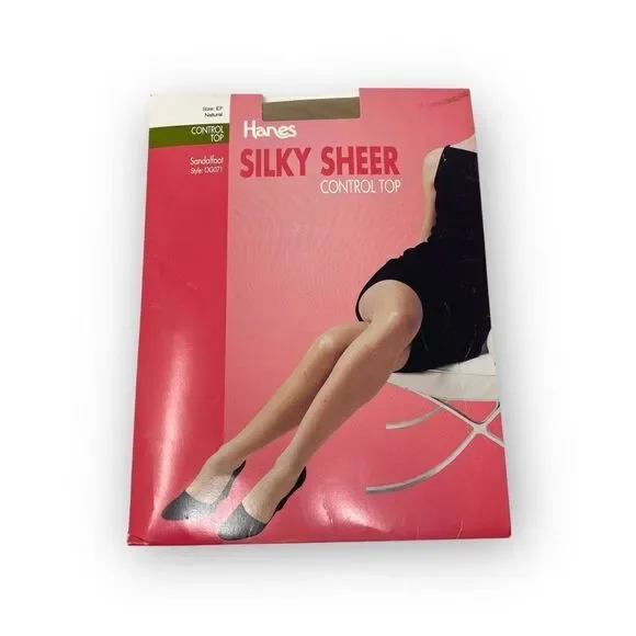 Hanes Silky Sheer Control Top Tights Nylon Style OG071 Sandalfoot Sz EF Natural