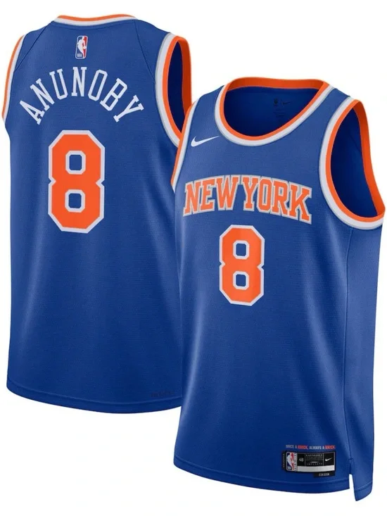 Nike Blue and Orange New York #8 Anunoby Basketball Jersey