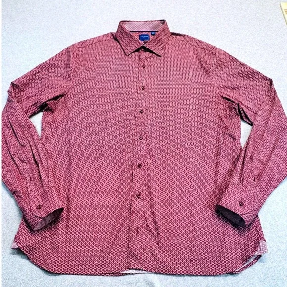 Nick Graham Stretch Modern Fit Men's XL 17-17.5 Geometric Button Shirt Burgundy