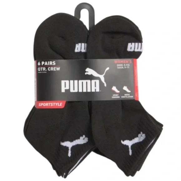 Puma 6 pk. Quarter Crew Socks (NWT) (Shoe Size: 5-9.5 or Sock Size: 9-11)