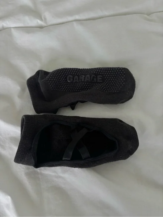 Garage Black Ballet Sock Slippers with Crisscross Straps