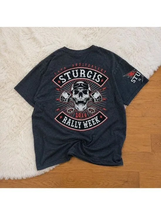 Vintage Hanes Sturgis 2014 74th‎ Anniversary Rally Week Graphic Tee Medium Gray