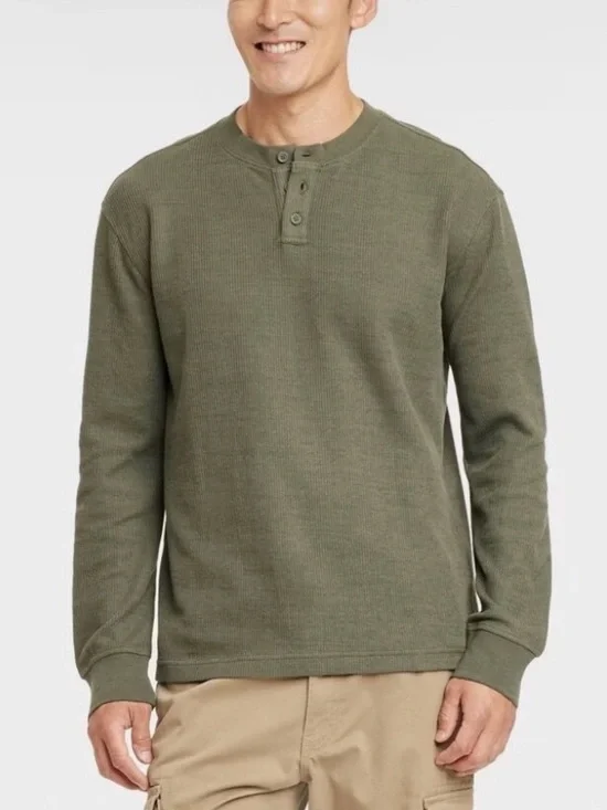 Goodfellow & Co Mens Green Long Sleeve Henley