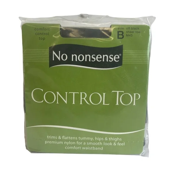 No Nonsense Control Top Off Black Sheer Toe Pantyhose Size B‎ M43 New