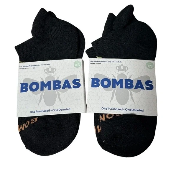 Bombas 2 Pair Ankle Socks Black XS‎ Honeycomb Arch Support Blister Tab NEW