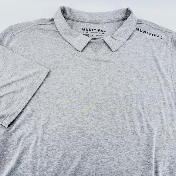 Municipal Sport Utility Gear V-Neck Polo Shirt Mens Large Gray Short‎ Sleeve