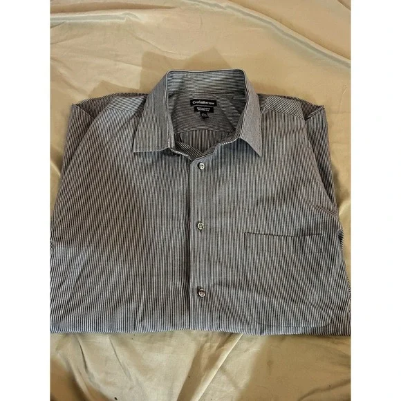 Croft &‎ Barrow Men's Dress Shirt 17.5 34/35 Grey White Pinstripe Classic Fit