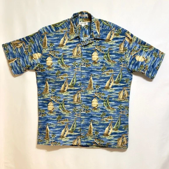Pierre Cardin‎ Sailboat Button Down Short Sleeve Shirt Size M ~ Perfect