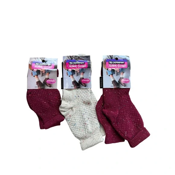 No Nonsense‎ Fashion Accents Rope Net Cuff Socks 3 Pair Bundle Confetti Nep VTG