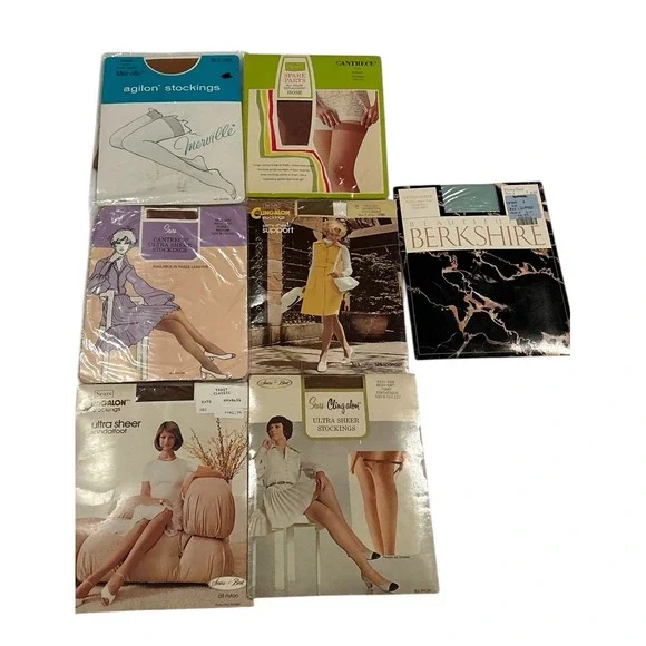 VTG Pantyhose Sheer Cling‎ Along Tights Lot of 7 Various Colors & Sizes