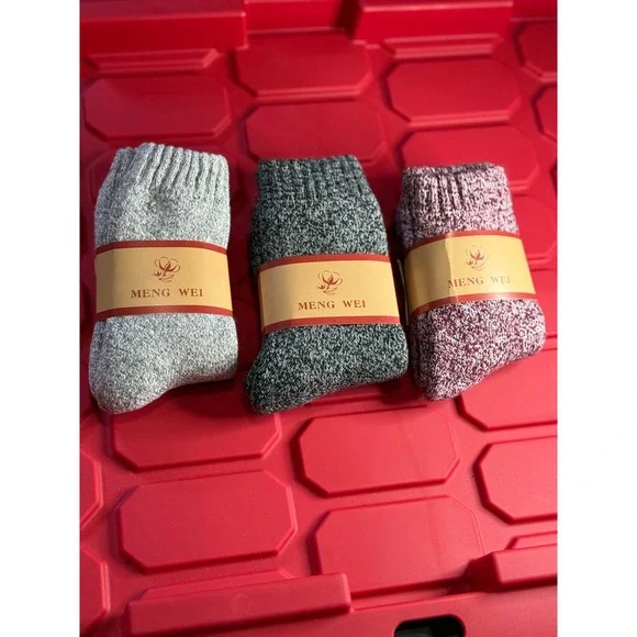 Meng Wei 3 Pack Thermal Crew Socks Thick Marled Knit Terry Lined Winter Gorpcore