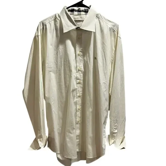 Burberry Brit‎ Men’s Cream Long Sleeve Button Shirt xxl Nova Check Collar Cuff