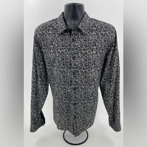 Guess Button-Down Slim Fit Shirt Size XS Black & White Speckled Granite Men’s XL
