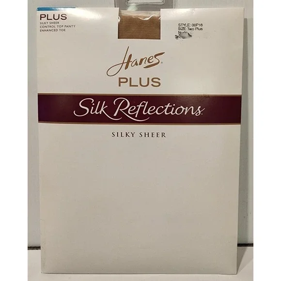 Hanes PLUS Silk Reflections Silky Sheer Size Two Plus Pantyhose Nude Control Top