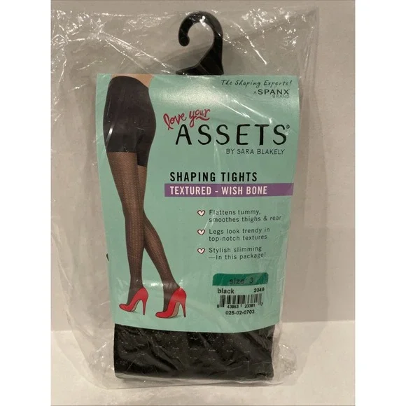 Spanx Assets Shaping Tights Wish Bone Textured Black Size 3 NWT‎ New in Box