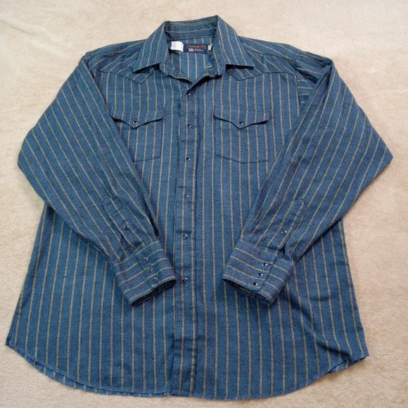 Panhandle Slim Vintage USA Flannel Pearl Snap Long Sleeve Shirt Men's 17.5X36 Bl