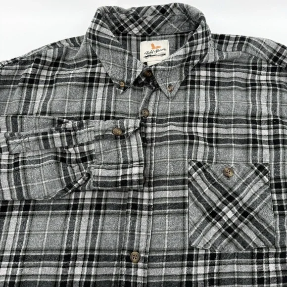 Field & Stream Flannel Shirt Mens XXL Heavy Cotton Gray Multi Plaid Long Sleeves
