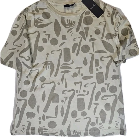 Truth Shirt Mens Large Beige Abstract Graphic‎ Crewneck Short Sleeve Cotton