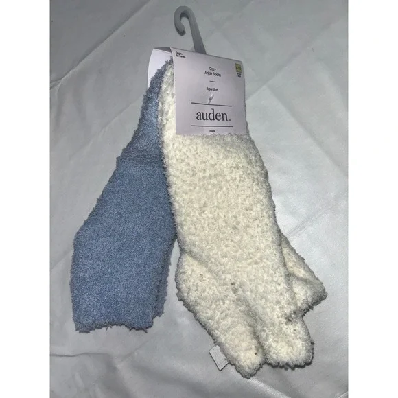 Auden Women Cozy Ankle Socks 2 Pairs Blue White Super Soft Fuzzy‎ Shoe Size 4-10